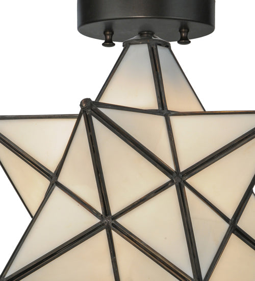 Meyda Lighting Moravian Star 12" Craftsman Brown Flush Mount Light With White Art Shade Glass