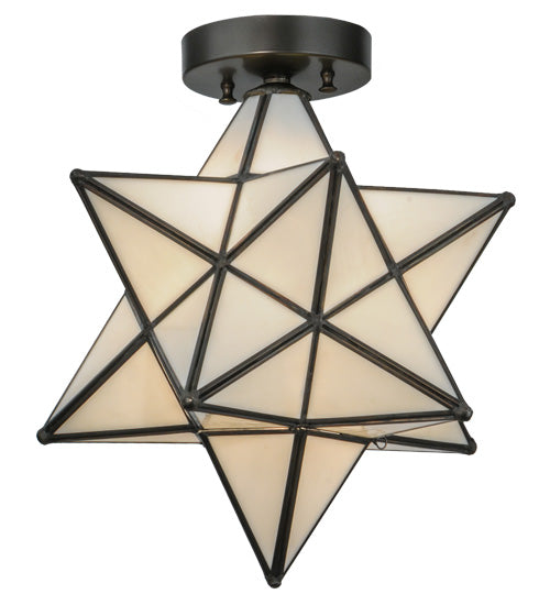 Meyda Lighting Moravian Star 12" Craftsman Brown Flush Mount Light With White Art Shade Glass