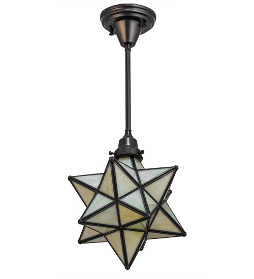 Meyda Lighting Moravian Star 12" Craftsman Brown Pendant Light With Beige Iridescent Shade Glass