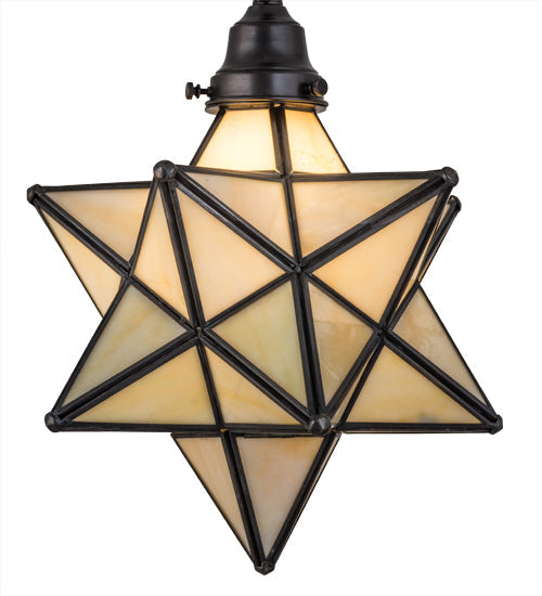 Meyda Lighting Moravian Star 12" Craftsman Brown Pendant Light With Beige Iridescent Shade Glass