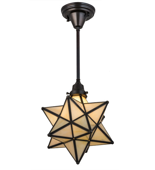 Meyda Lighting Moravian Star 12" Craftsman Brown Pendant Light With Beige Iridescent Shade Glass