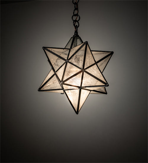 Meyda Lighting Moravian Star 12" Craftsman Brown Pendant Light With Clear Seeded Shade Glass