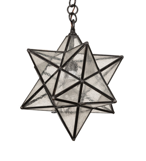 Meyda Lighting Moravian Star 12" Craftsman Brown Pendant Light With Clear Seeded Shade Glass
