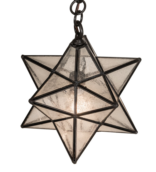 Meyda Lighting Moravian Star 12" Craftsman Brown Pendant Light With Clear Seeded Shade Glass