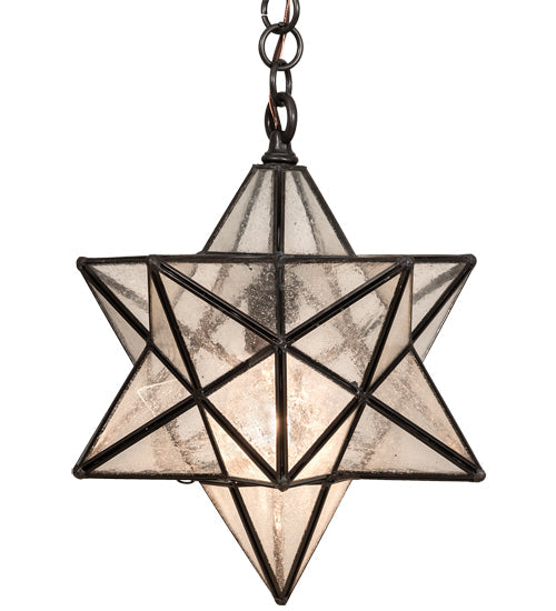Meyda Lighting Moravian Star 12" Craftsman Brown Pendant Light With Clear Seeded Shade Glass