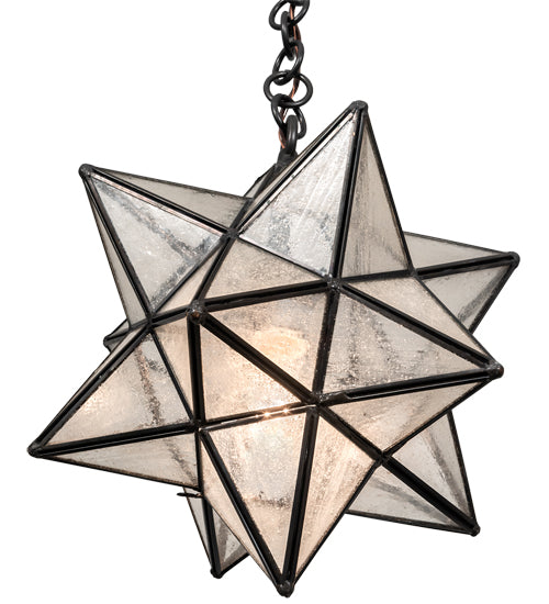 Meyda Lighting Moravian Star 12" Craftsman Brown Pendant Light With Clear Seeded Shade Glass