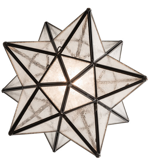Meyda Lighting Moravian Star 12" Craftsman Brown Pendant Light With Clear Seeded Shade Glass