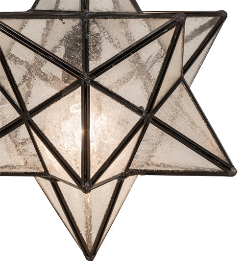 Meyda Lighting Moravian Star 12" Craftsman Brown Pendant Light With Clear Seeded Shade Glass