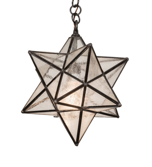 Meyda Lighting Moravian Star 12" Craftsman Brown Pendant Light With Clear Seeded Shade Glass