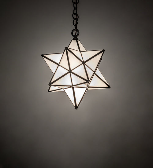Meyda Lighting Moravian Star 12" Craftsman Brown Pendant Light With White Art Shade Glass