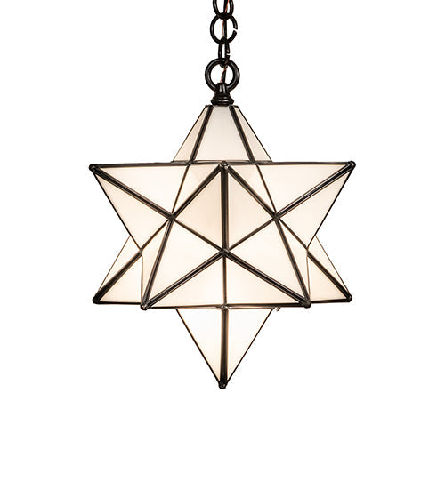 Meyda Lighting Moravian Star 12" Craftsman Brown Pendant Light With White Art Shade Glass
