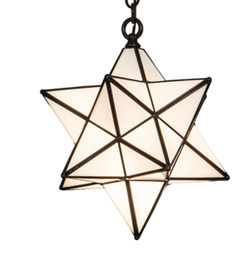 Meyda Lighting Moravian Star 12" Craftsman Brown Pendant Light With White Art Shade Glass