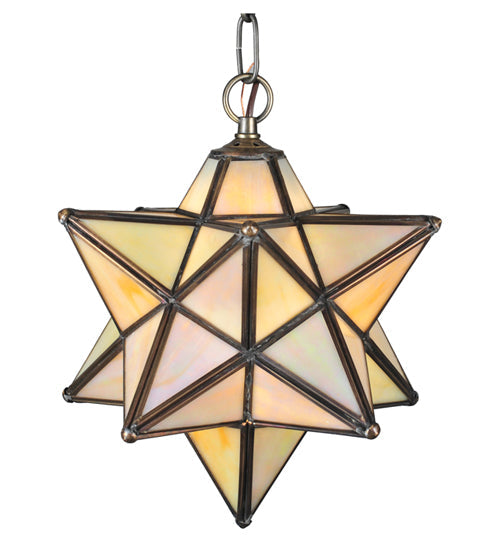 Meyda Lighting Moravian Star 12" Mahogany Bronze Pendant Light With Beige Iridescent Shade Glass