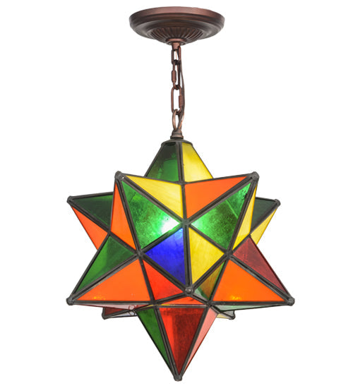Meyda Lighting Moravian Star 12" Mahogany Bronze Pendant Light With Multi-Colored Shade Glass
