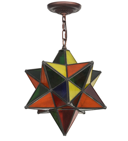 Meyda Lighting Moravian Star 12" Mahogany Bronze Pendant Light With Multi-Colored Shade Glass