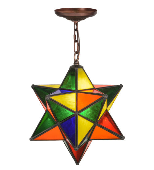 Meyda Lighting Moravian Star 12" Mahogany Bronze Pendant Light With Multi-Colored Shade Glass