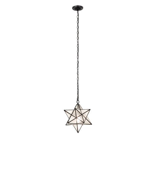 Meyda Lighting Moravian Star 12" Textured Black Pendant Light With Clear Seeded Shade Glass