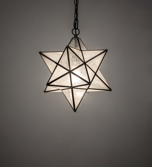 Meyda Lighting Moravian Star 12" Textured Black Pendant Light With Clear Seeded Shade Glass
