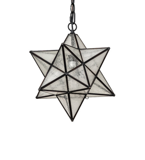 Meyda Lighting Moravian Star 12" Textured Black Pendant Light With Clear Seeded Shade Glass