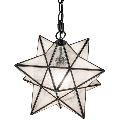 Meyda Lighting Moravian Star 12" Textured Black Pendant Light With Clear Seeded Shade Glass