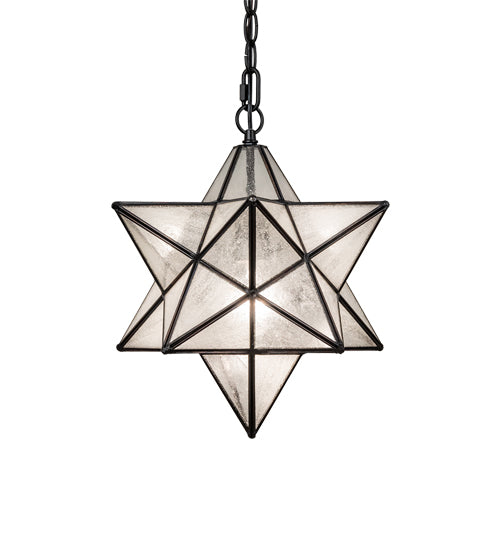 Meyda Lighting Moravian Star 12" Textured Black Pendant Light With Clear Seeded Shade Glass