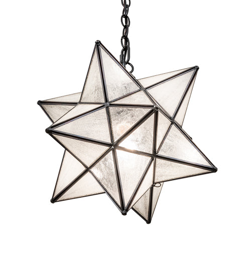 Meyda Lighting Moravian Star 12" Textured Black Pendant Light With Clear Seeded Shade Glass