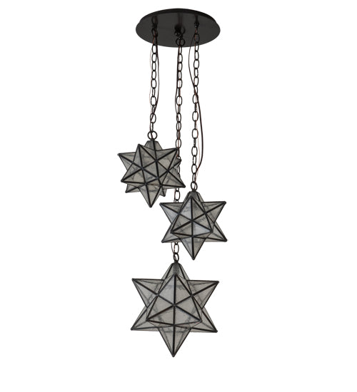 Meyda Lighting Moravian Star 17" 3-Light Timeless Bronze Cascading Pendant Light With Clear Seeded Art Shade Glass