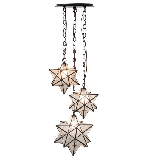 Meyda Lighting Moravian Star 17" 3-Light Timeless Bronze Cascading Pendant Light With Clear Seeded Art Shade Glass