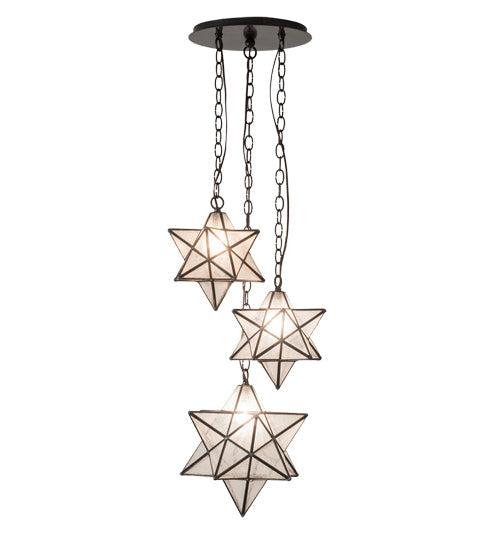 Meyda Lighting Moravian Star 17" 3-Light Timeless Bronze Cascading Pendant Light With Clear Seeded Art Shade Glass