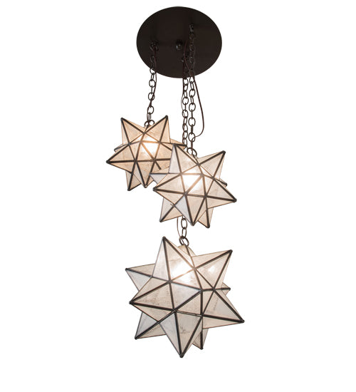 Meyda Lighting Moravian Star 17" 3-Light Timeless Bronze Cascading Pendant Light With Clear Seeded Art Shade Glass