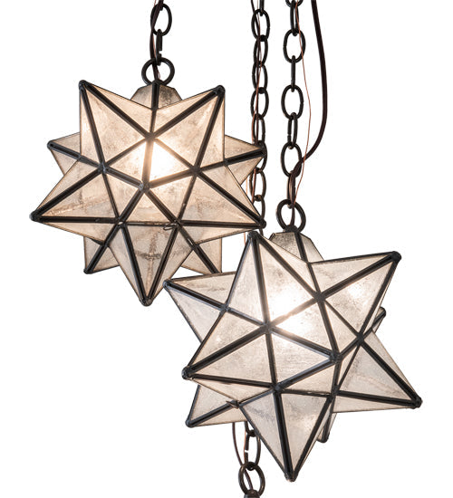 Meyda Lighting Moravian Star 17" 3-Light Timeless Bronze Cascading Pendant Light With Clear Seeded Art Shade Glass