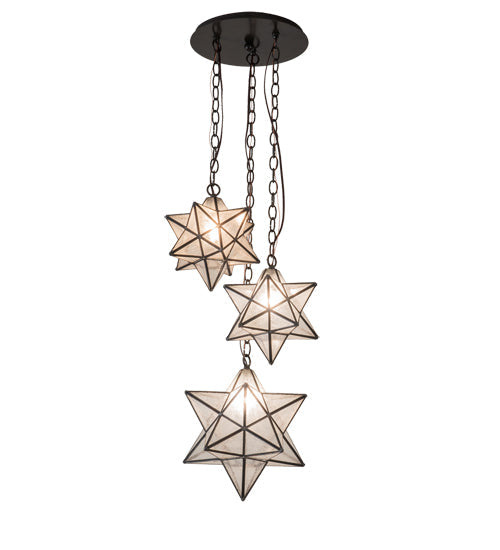 Meyda Lighting Moravian Star 17" 3-Light Timeless Bronze Cascading Pendant Light With Clear Seeded Art Shade Glass