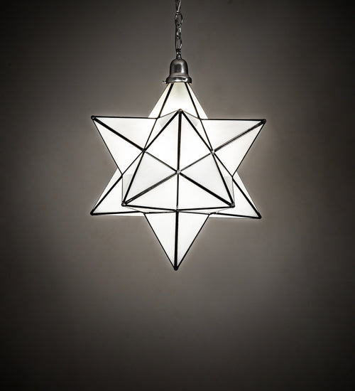Meyda Lighting Moravian Star 18" Brushed Nickel Pendant Light With White Art Shade Glass