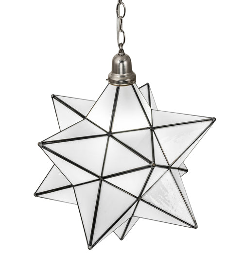 Meyda Lighting Moravian Star 18" Brushed Nickel Pendant Light With White Art Shade Glass