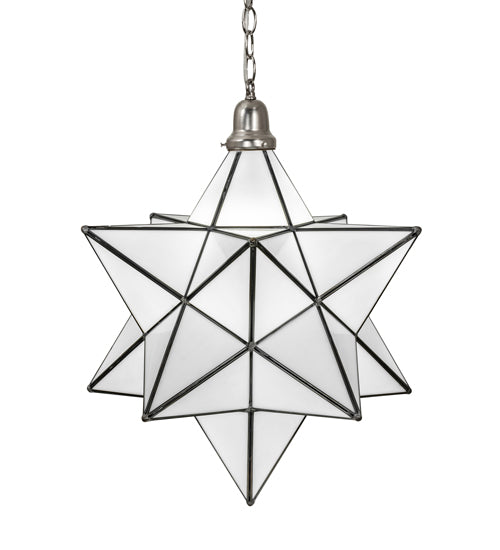Meyda Lighting Moravian Star 18" Brushed Nickel Pendant Light With White Art Shade Glass