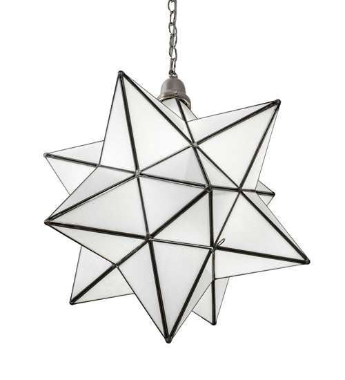Meyda Lighting Moravian Star 18" Brushed Nickel Pendant Light With White Art Shade Glass