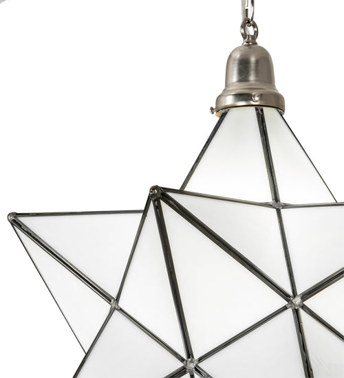 Meyda Lighting Moravian Star 18" Brushed Nickel Pendant Light With White Art Shade Glass