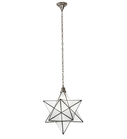 Meyda Lighting Moravian Star 18" Brushed Nickel Pendant Light With White Art Shade Glass