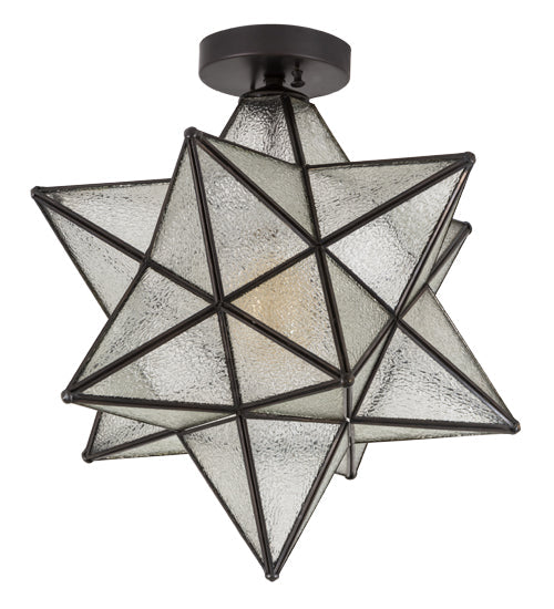 Meyda Lighting Moravian Star 18" Craftsman Brown Flush Mount Light With Clear Seeded Shade Glass
