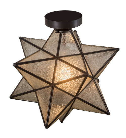 Meyda Lighting Moravian Star 18" Craftsman Brown Flush Mount Light With Clear Seeded Shade Glass