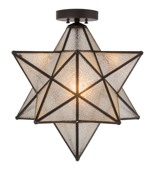 Meyda Lighting Moravian Star 18" Craftsman Brown Flush Mount Light With Clear Seeded Shade Glass