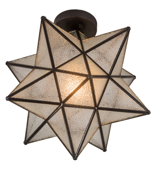 Meyda Lighting Moravian Star 18" Craftsman Brown Flush Mount Light With Clear Seeded Shade Glass