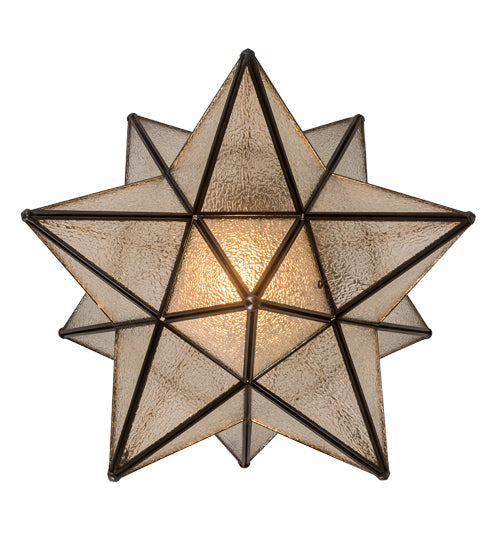 Meyda Lighting Moravian Star 18" Craftsman Brown Flush Mount Light With Clear Seeded Shade Glass