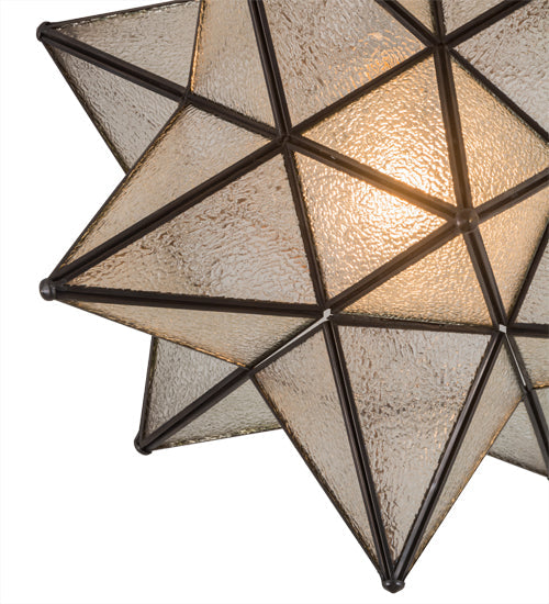 Meyda Lighting Moravian Star 18" Craftsman Brown Flush Mount Light With Clear Seeded Shade Glass