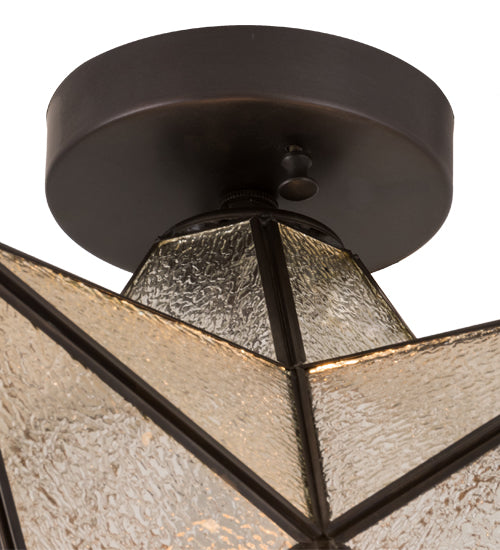 Meyda Lighting Moravian Star 18" Craftsman Brown Flush Mount Light With Clear Seeded Shade Glass