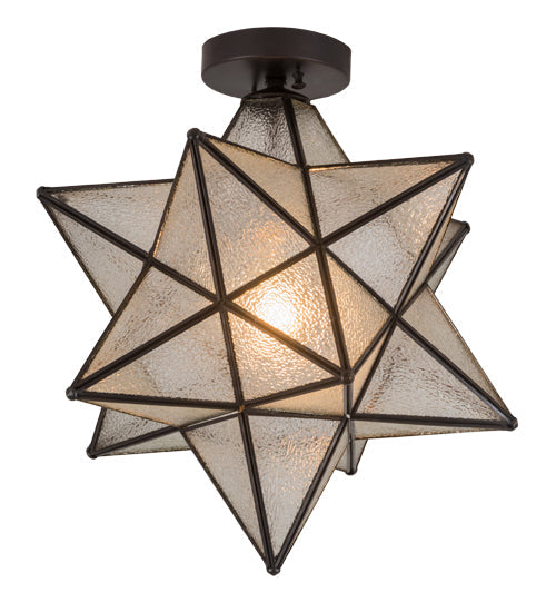 Meyda Lighting Moravian Star 18" Craftsman Brown Flush Mount Light With Clear Seeded Shade Glass