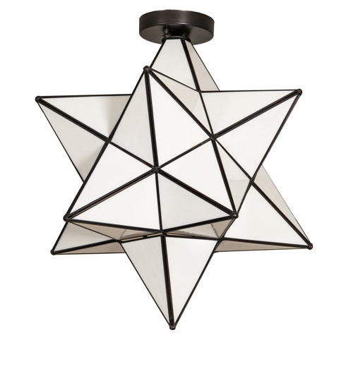 Meyda Lighting Moravian Star 18" Craftsman Brown Flush Mount Light With White Art Shade Glass
