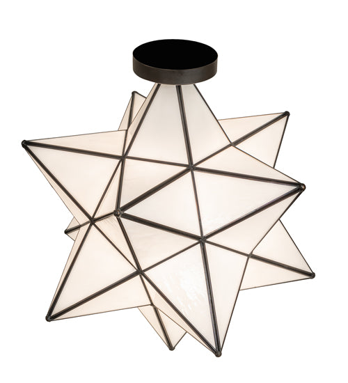 Meyda Lighting Moravian Star 18" Craftsman Brown Flush Mount Light With White Art Shade Glass