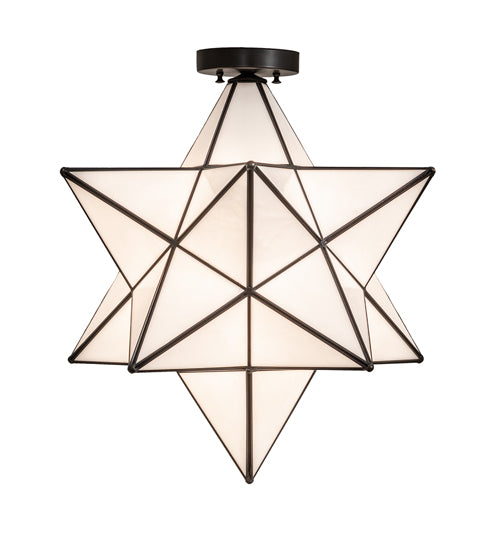 Meyda Lighting Moravian Star 18" Craftsman Brown Flush Mount Light With White Art Shade Glass