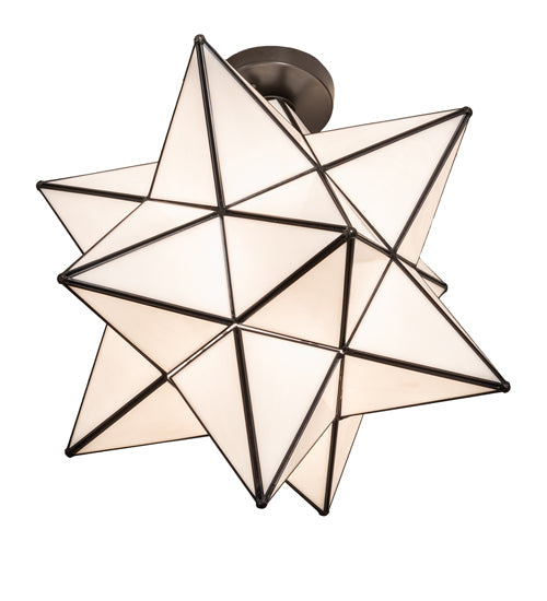 Meyda Lighting Moravian Star 18" Craftsman Brown Flush Mount Light With White Art Shade Glass